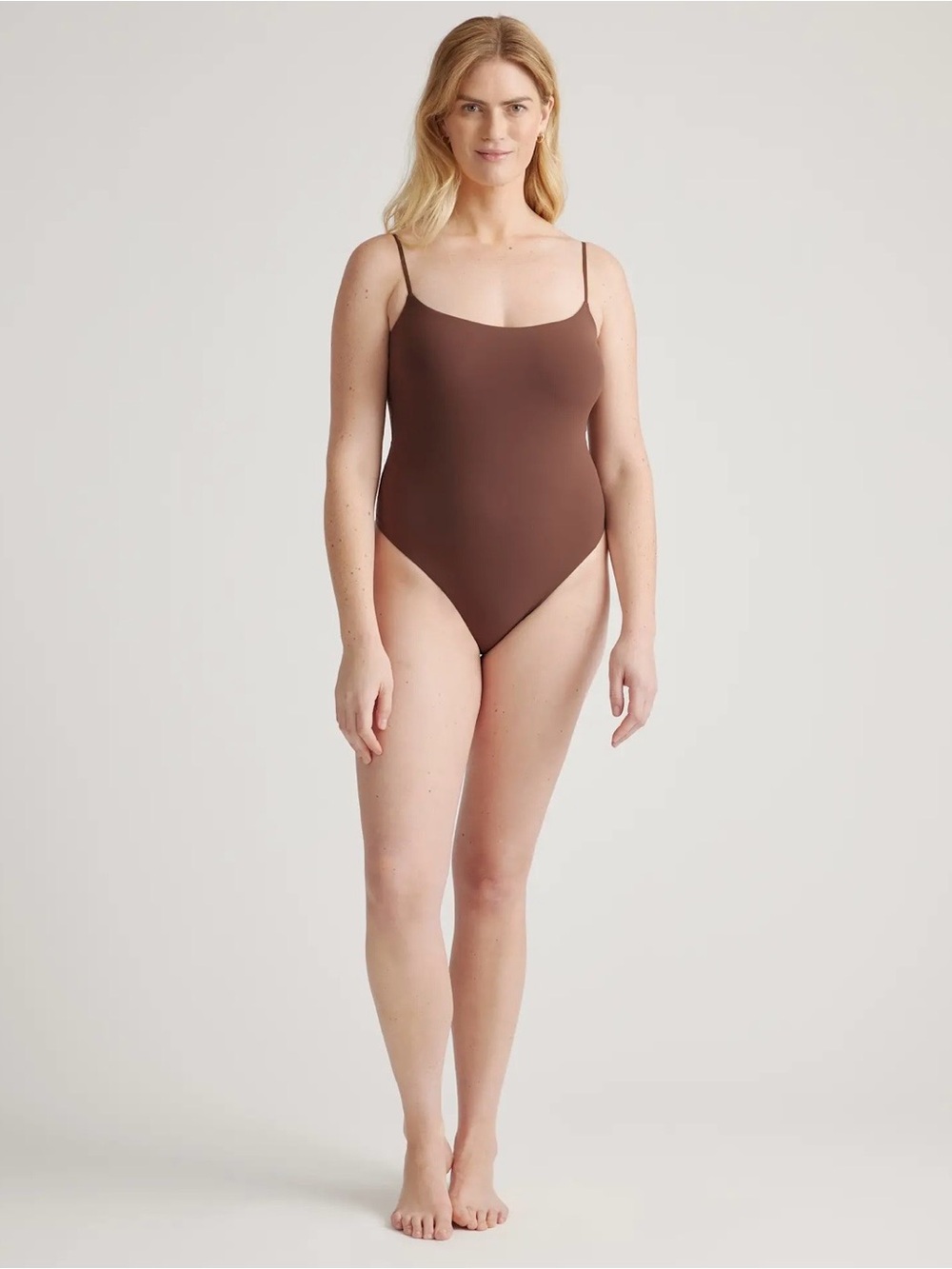 NWT Quince Second Skin Scoop Neck Cami Bodysuit Natural Beige, size M